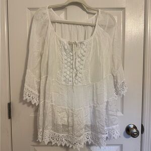 Boho Lace Trim Top or Beach Coverup